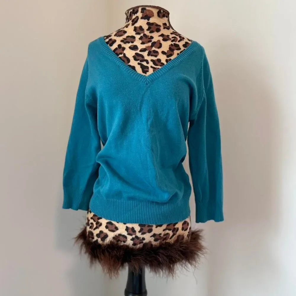 Zara Blue V Neck Sweater Size Small Preppy